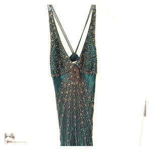 Emerald green beaded Sue Wong gown